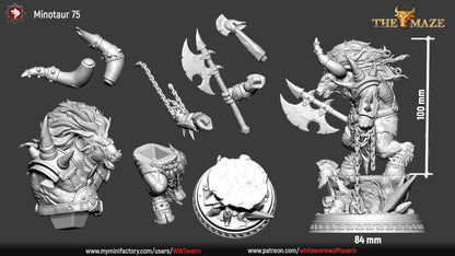 Minotaur | The Maze | Multiple Scales | Resin 3D Printed Miniature | White Werewolf Tavern