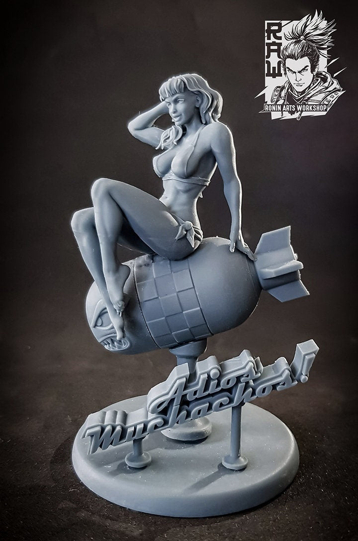 Vintage Pinup on Bomb - Adios Muchachos | Clothed or Nude | Resin 3D Printed Pinup | Ronin Arts Workshop