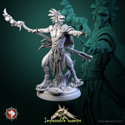 Lizard Sorcerer | Impassable Swamps | Multiple Scales | Resin 3D Printed Miniature | White Werewolf Tavern