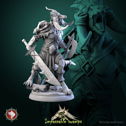 Lizardfolk Warlord | Impassable Swamps | Multiple Scales | Resin 3D Printed Miniature | White Werewolf Tavern