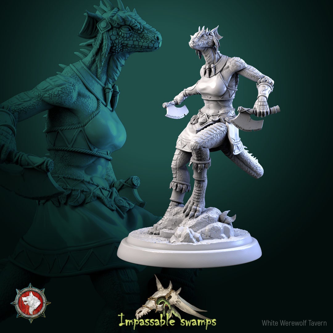 Lizardfolk Female Warriors | Impassable Swamps | Resin 3D Printed Miniature | White Werewolf Tavern | RPG | D&D | DnD