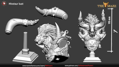Minotaur | Bust | Resin 3D Printed Miniature | White Werewolf Tavern
