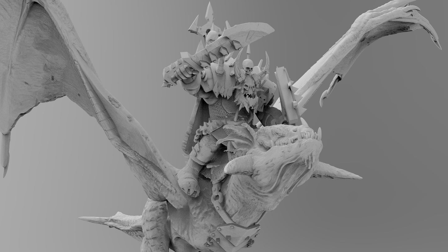 Orc Warboss on Wyvern | 6 Poses | Resin 3D Printed Miniatures | EmanG | Table Top Gaming | RPG | D&D | Pathfinder