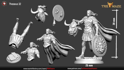 Theseus | The Maze | Multiple Scales | Resin 3D Printed Miniature | White Werewolf Tavern
