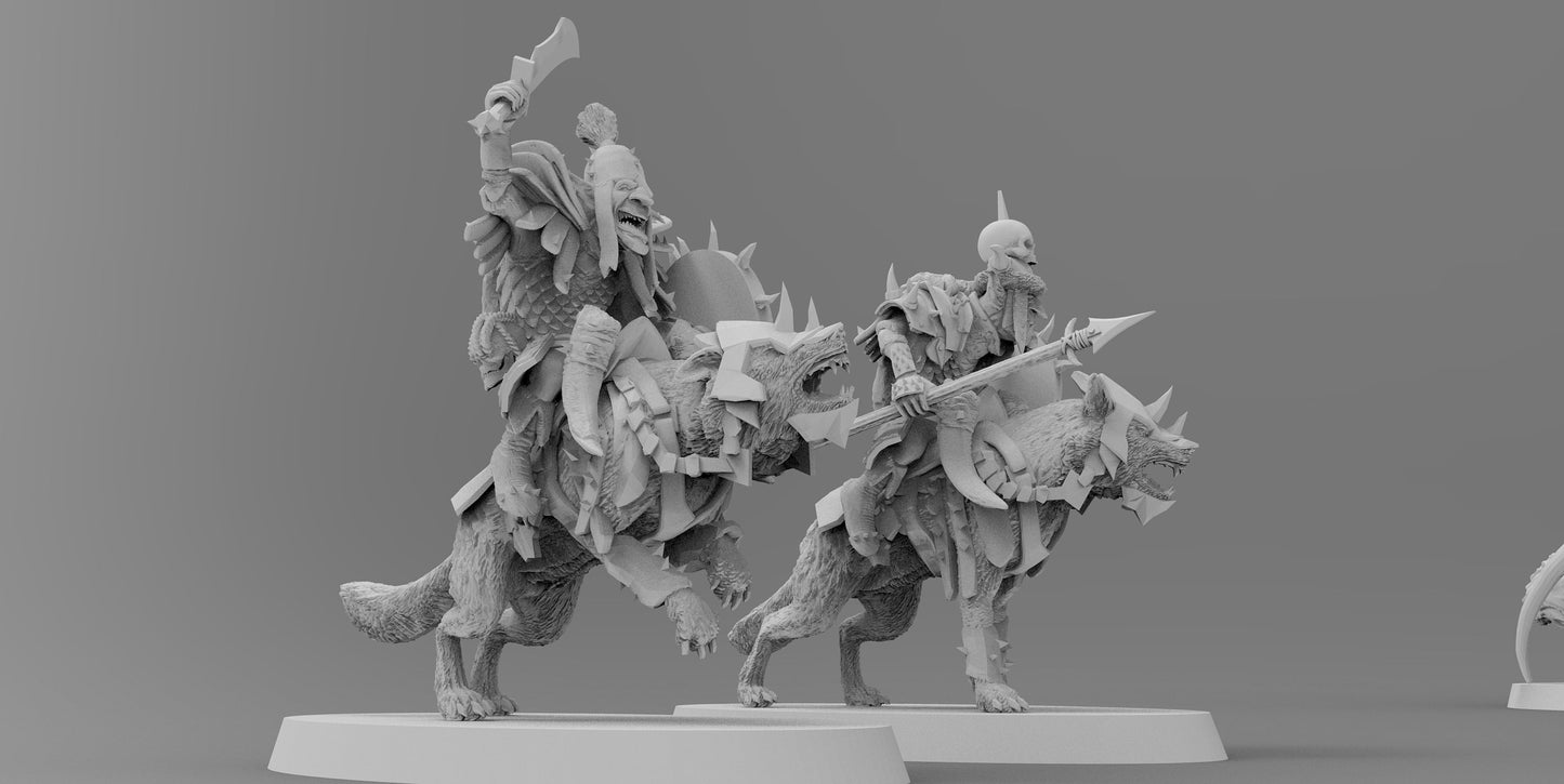 Mounted Boss Gobboz on Wolves | Greenskins | Resin 3D Printed Miniatures | EmanG | Table Top Gaming | RPG | D&D | Pathfinder