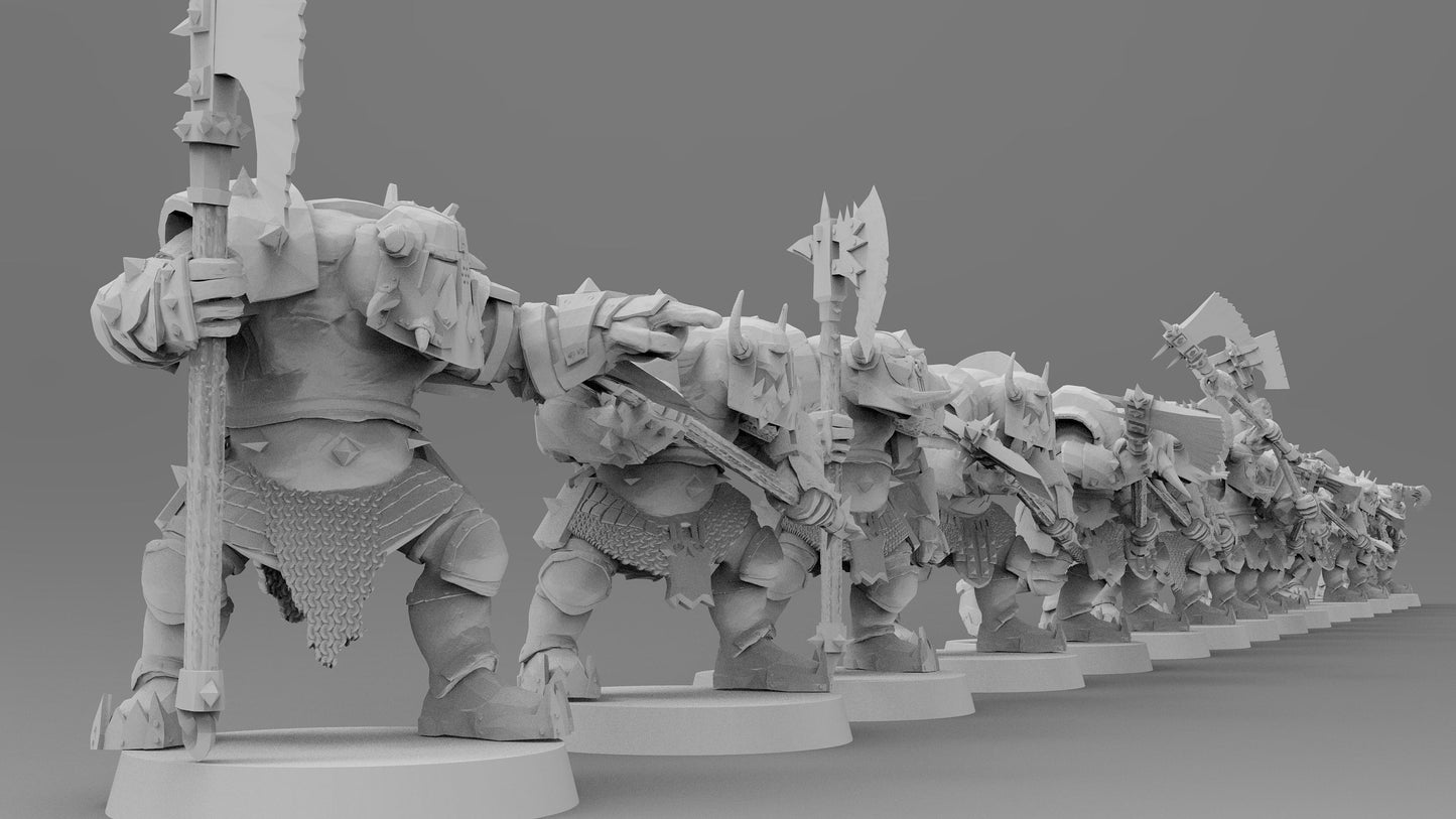 Black-Armored Orcs - Great Axes | Gitz and Gobbos | Resin 3D Printed Miniatures | EmanG | Table Top Gaming | RPG | D&D | Pathfinder