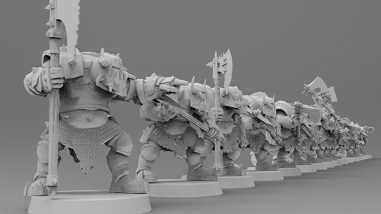 Black-Armored Orcs - Great Axes | Gitz and Gobbos | Resin 3D Printed Miniatures | EmanG | Table Top Gaming | RPG | D&D | Pathfinder