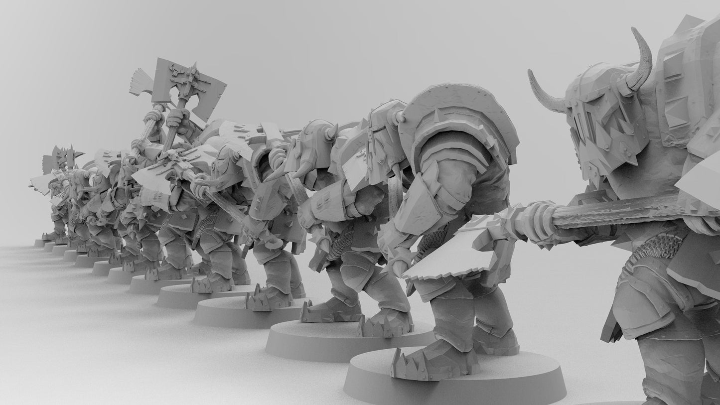 Black-Armored Orcs - Great Axes | Gitz and Gobbos | Resin 3D Printed Miniatures | EmanG | Table Top Gaming | RPG | D&D | Pathfinder