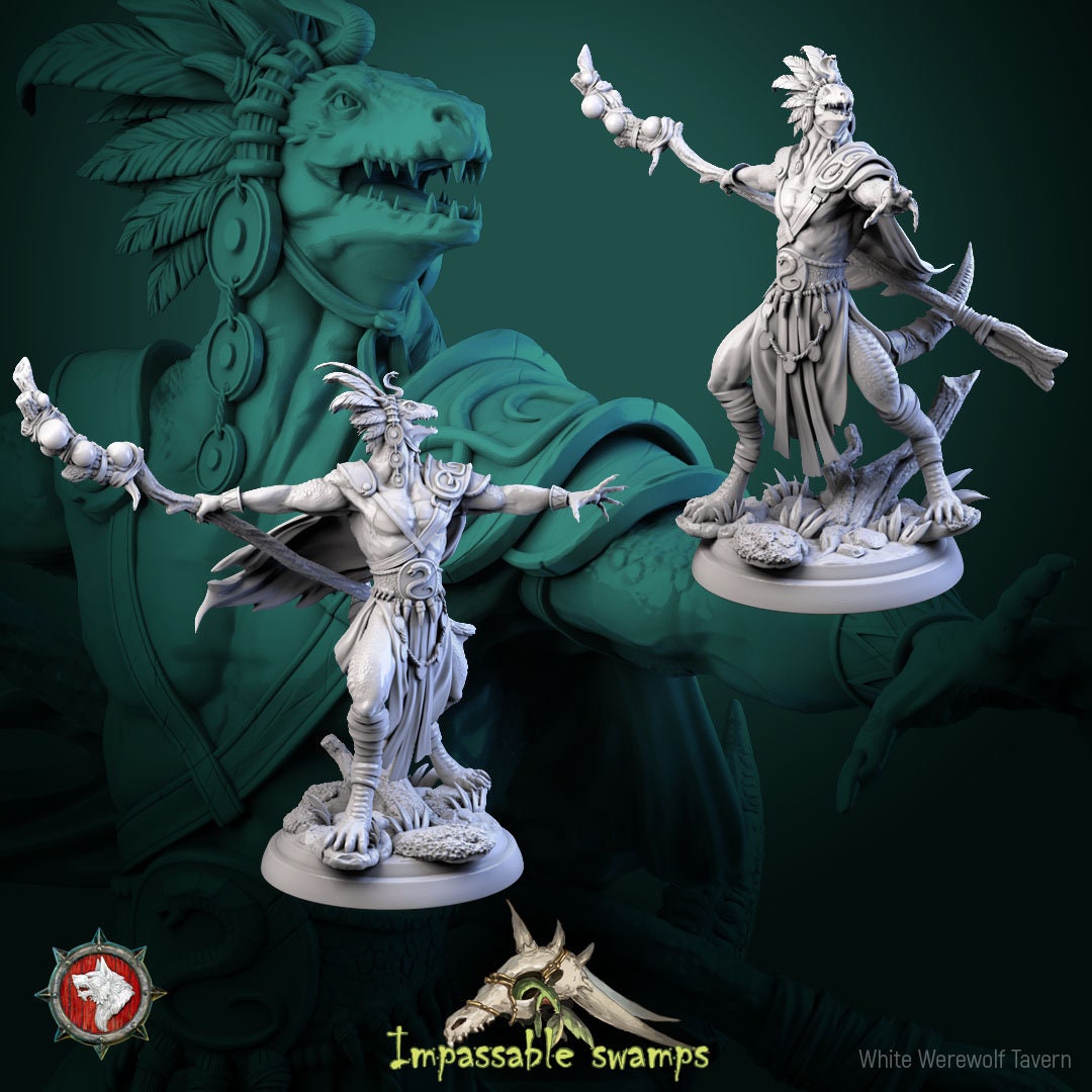 Lizard Sorcerer | Impassable Swamps | Multiple Scales | Resin 3D Printed Miniature | White Werewolf Tavern