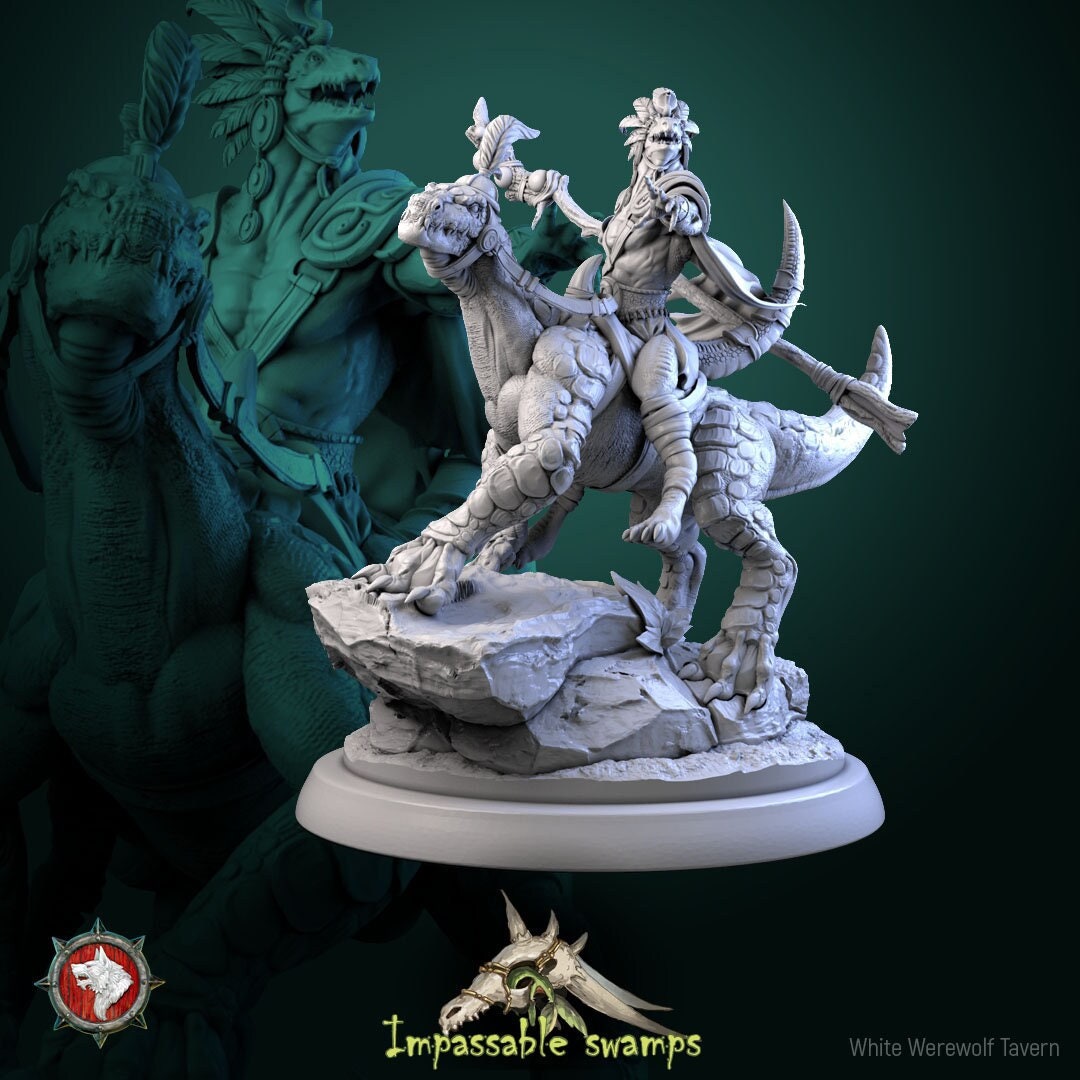Lizardfolk Rider | Impassable Swamps | Resin 3D Printed Miniature | White Werewolf Tavern | RPG | D&D | DnD