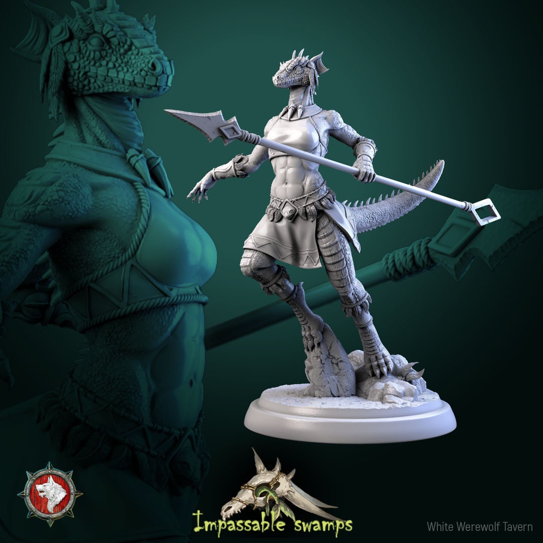 Lizardfolk Female Warriors | Impassable Swamps | Resin 3D Printed Miniature | White Werewolf Tavern | RPG | D&D | DnD