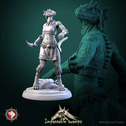Lizardfolk Female Warriors | Impassable Swamps | Resin 3D Printed Miniature | White Werewolf Tavern | RPG | D&D | DnD