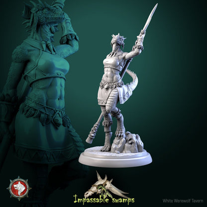 Lizardfolk Female Warriors | Impassable Swamps | Resin 3D Printed Miniature | White Werewolf Tavern | RPG | D&D | DnD