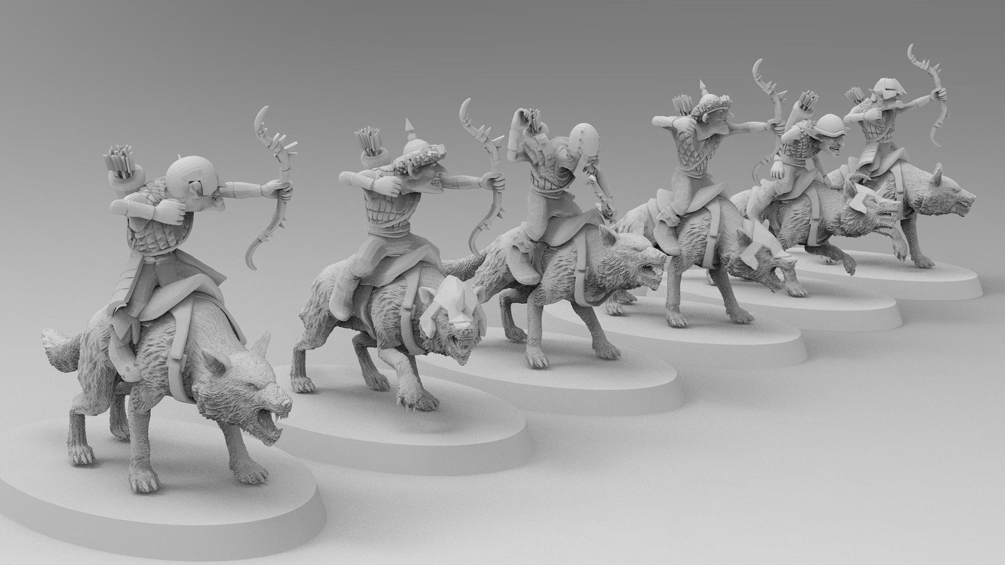 Goblin Wolf-Mounted Archers | Greenskins | Resin 3D Printed Miniatures | EmanG | Table Top Gaming | RPG | D&D | Pathfinder