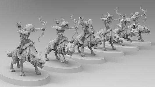 Goblin Wolf-Mounted Archers | Greenskins | Resin 3D Printed Miniatures | EmanG | Table Top Gaming | RPG | D&D | Pathfinder