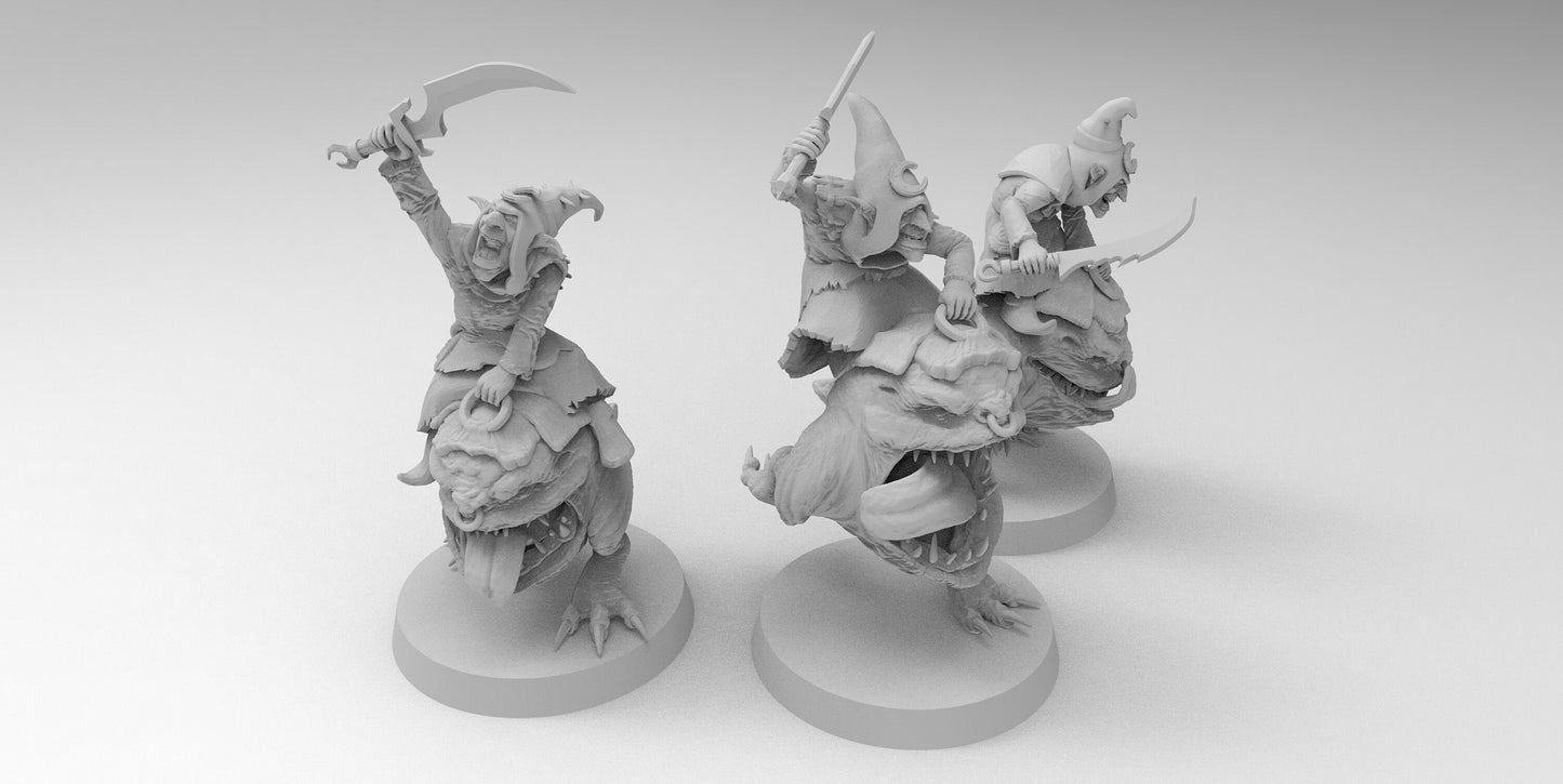 Night Shift Goblin Beast Riders | Greenskins | Resin 3D Printed Miniatures | EmanG | Table Top Gaming | RPG | D&D | Pathfinder