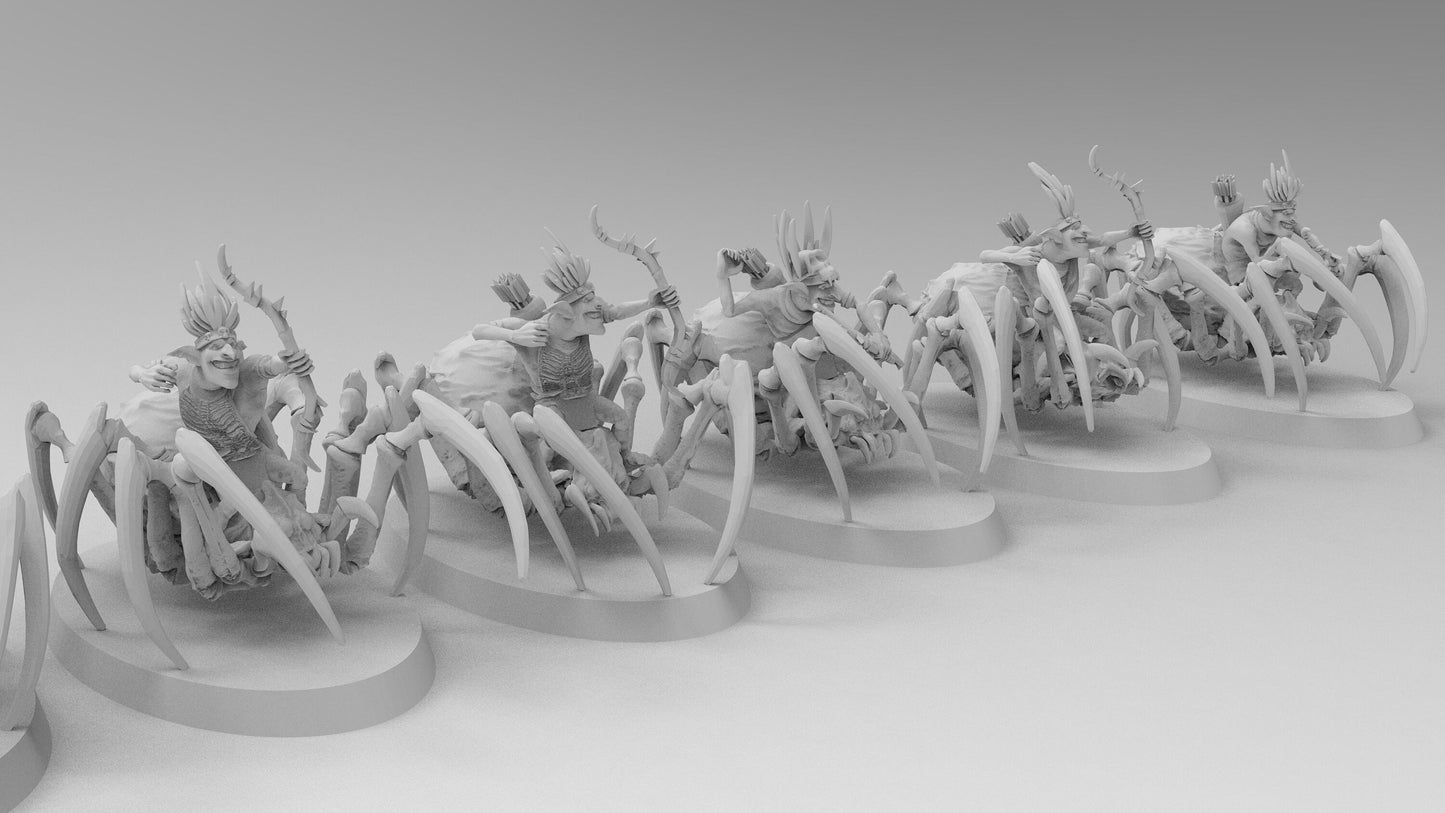 Goblin Spider-Mounted Archers | Greenskins | Resin 3D Printed Miniatures | EmanG | Table Top Gaming | RPG | D&D | Pathfinder