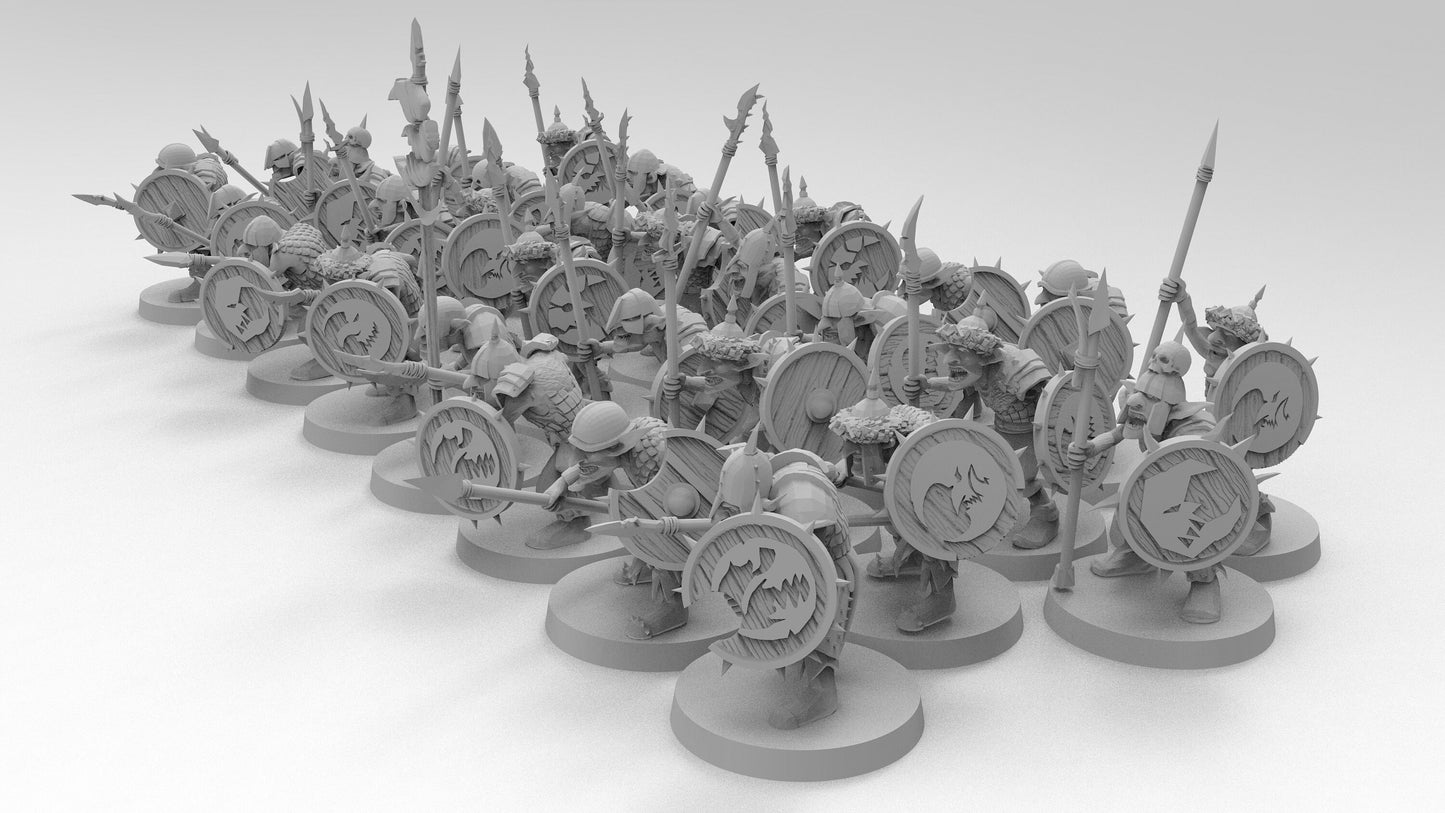 Goblins - Spears and Shields | Greenskins | Resin 3D Printed Miniatures | EmanG | Table Top Gaming | RPG | D&D | Pathfinder