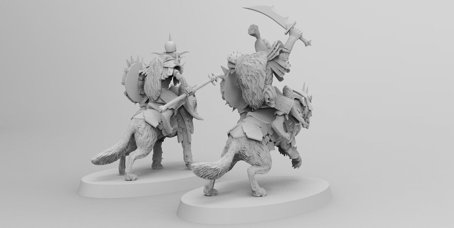 Mounted Boss Gobboz on Wolves | Greenskins | Resin 3D Printed Miniatures | EmanG | Table Top Gaming | RPG | D&D | Pathfinder