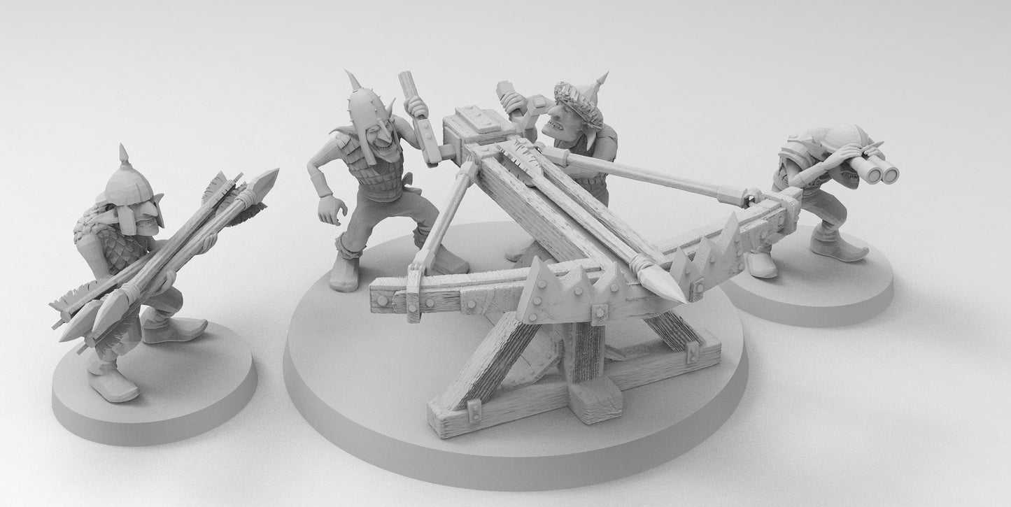 Goblin Bolt Thrower with 4 Crew | Goblins | Resin 3D Printed Miniatures | EmanG | Table Top Gaming | RPG | D&D | Pathfinder