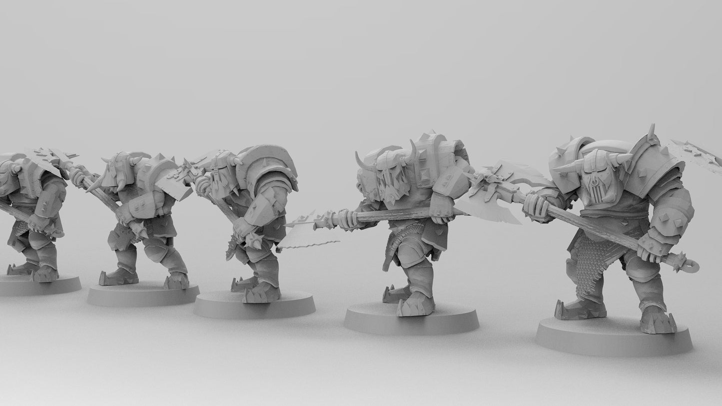 Black-Armored Orcs - Great Axes | Gitz and Gobbos | Resin 3D Printed Miniatures | EmanG | Table Top Gaming | RPG | D&D | Pathfinder