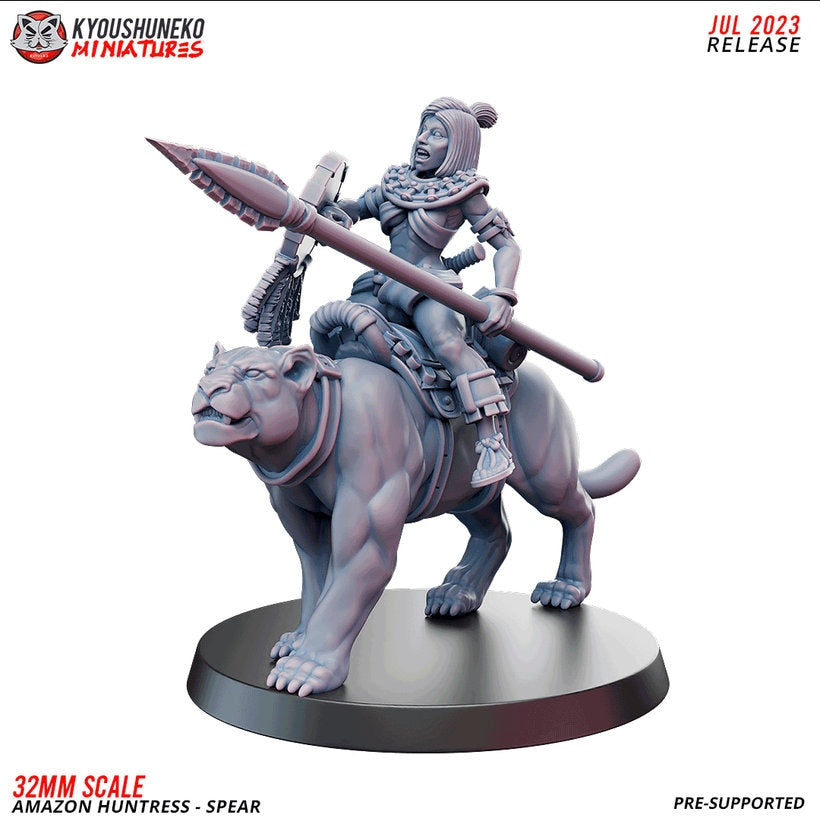 Panther Huntresses with Spears | Amazons | Resin 3D Printed Miniatures | Kyoushuneko | Table Top Gaming | RPG | D&D