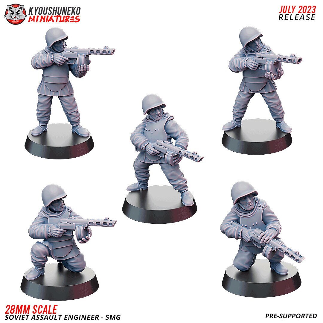 Soviet Engineer WW2 Soviet Assault Engineer SMG Squad | Resin 3D Printed Miniature | K ...
