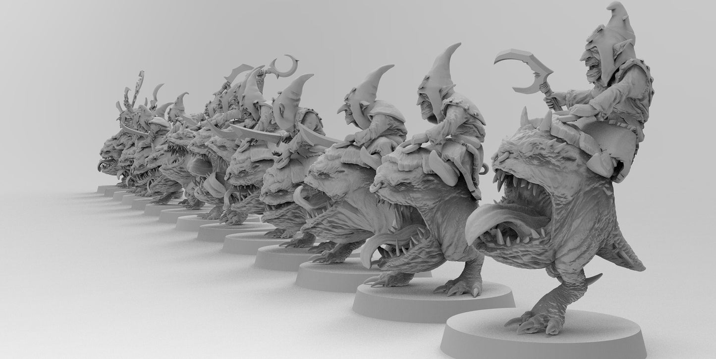 Night Shift Goblin Beast Riders | Greenskins | Resin 3D Printed Miniatures | EmanG | Table Top Gaming | RPG | D&D | Pathfinder