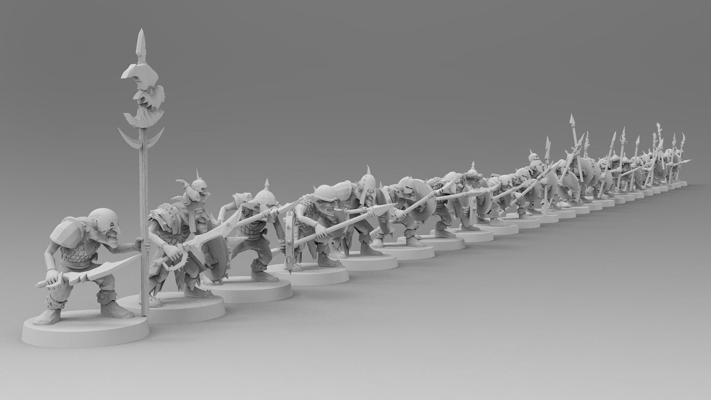 Goblins - Spears and Shields | Greenskins | Resin 3D Printed Miniatures | EmanG | Table Top Gaming | RPG | D&D | Pathfinder