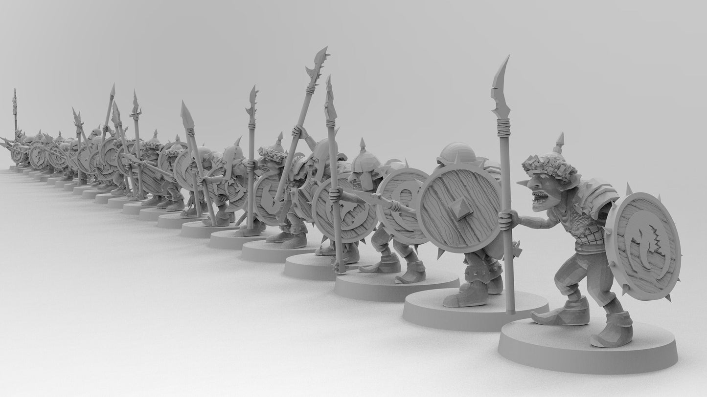 Goblins - Spears and Shields | Greenskins | Resin 3D Printed Miniatures | EmanG | Table Top Gaming | RPG | D&D | Pathfinder