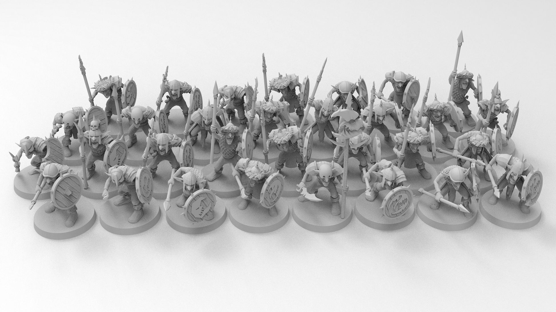 Goblins - Spears and Shields | Greenskins | Resin 3D Printed Miniatures | EmanG | Table Top Gaming | RPG | D&D | Pathfinder