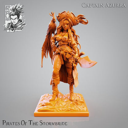 Pirate Captain Azurra | Pirates of the Stormbride | 28mm-120mm Scale | Resin 3D Printed Miniature | Ronin Arts Workshop