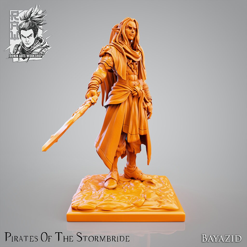 Dark Elf Pirate Bayazid | Pirates of the Stormbride | 28mm-120mm Scale | Resin 3D Printed Miniature | Ronin Arts Workshop