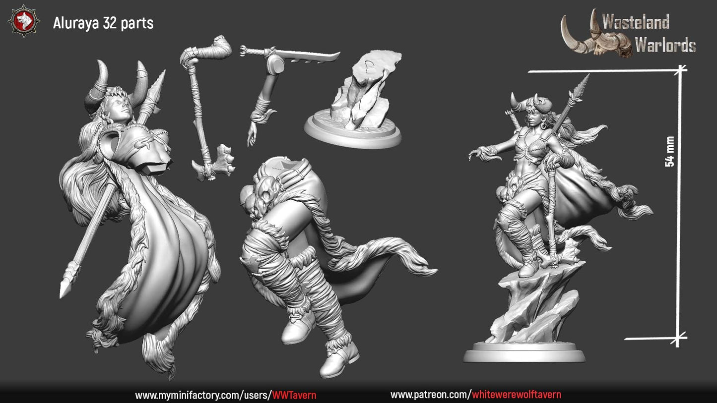 Aluraya | Wasteland Warlords | Multiple Scales | Resin 3D Printed Miniature | White Werewolf Tavern | RPG | D&D | DnD
