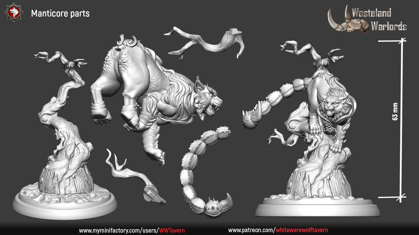 Manticore | Wasteland Warlords | Resin 3D Printed Miniature | White Werewolf Tavern | RPG | D&D | DnD