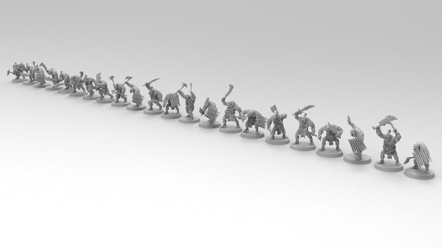 Wild Orc Fighters - Weapon/Shield | Greenskins | Resin 3D Printed Miniatures | EmanG | Table Top Gaming | RPG | D&D | Pathfinder