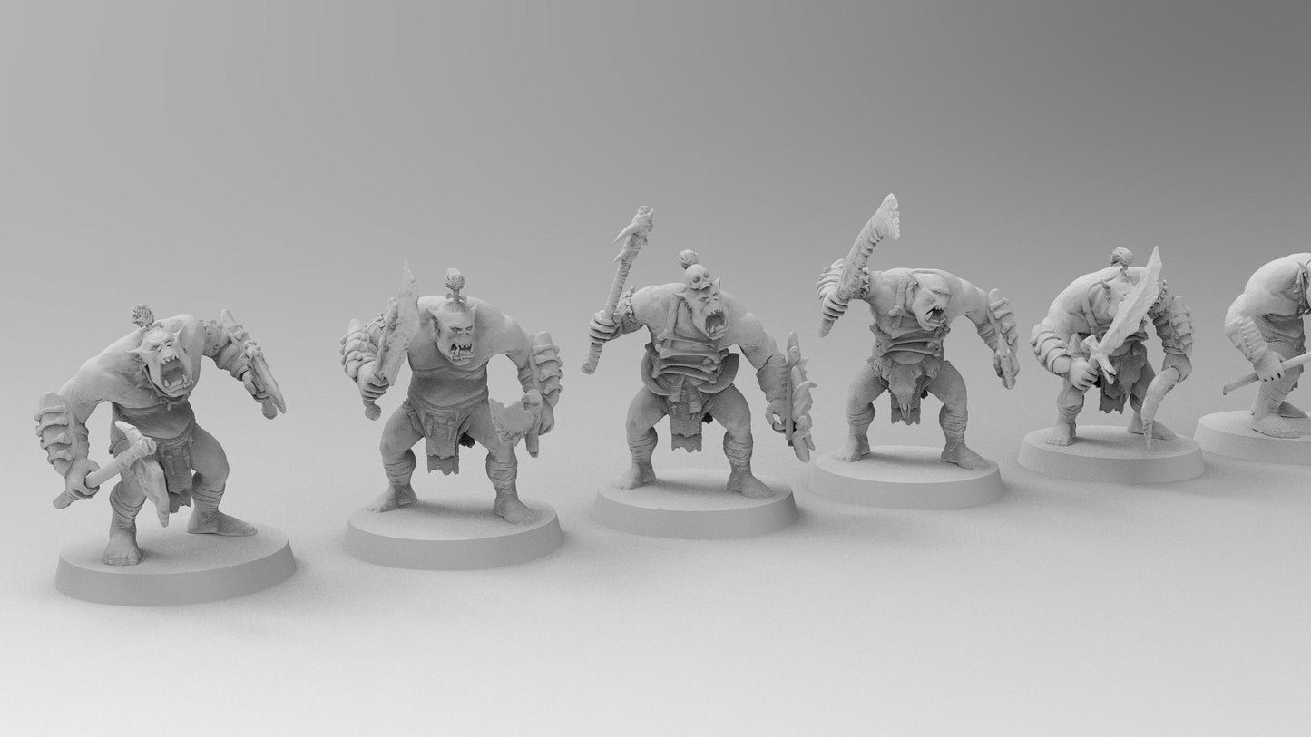 Wild Orc Fighters - Weapon/Shield | Greenskins | Resin 3D Printed Miniatures | EmanG | Table Top Gaming | RPG | D&D | Pathfinder