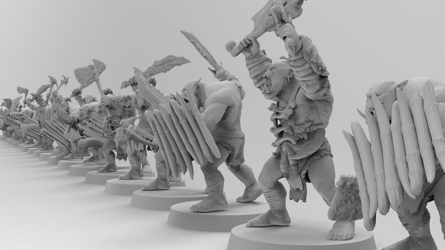 Wild Orc Fighters - Weapon/Shield | Greenskins | Resin 3D Printed Miniatures | EmanG | Table Top Gaming | RPG | D&D | Pathfinder