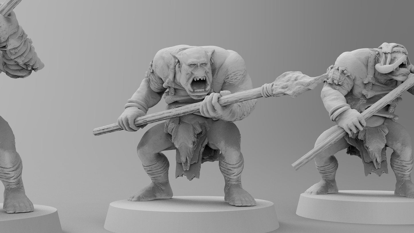 Wild Orc Fighters - Spears | Greenskins | Resin 3D Printed Miniatures | EmanG | Table Top Gaming | RPG | D&D | Pathfinder