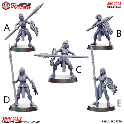 Amazon Spear Warriors | Resin 3D Printed Miniatures | Kyoushuneko | Table Top Gaming | RPG | D&D | Pathfinder