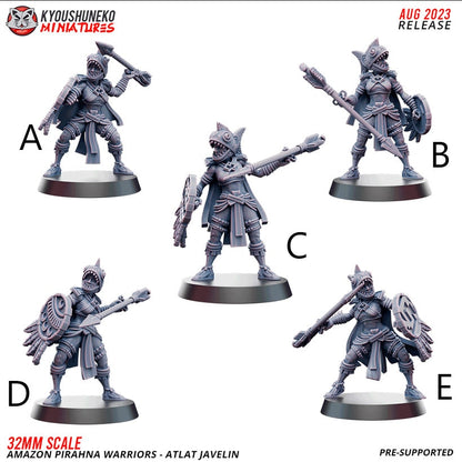 Amazon Piranha Warriors - Javelins | Resin 3D Printed Miniatures | Kyoushuneko | Table Top Gaming | RPG | D&D | Pathfinder