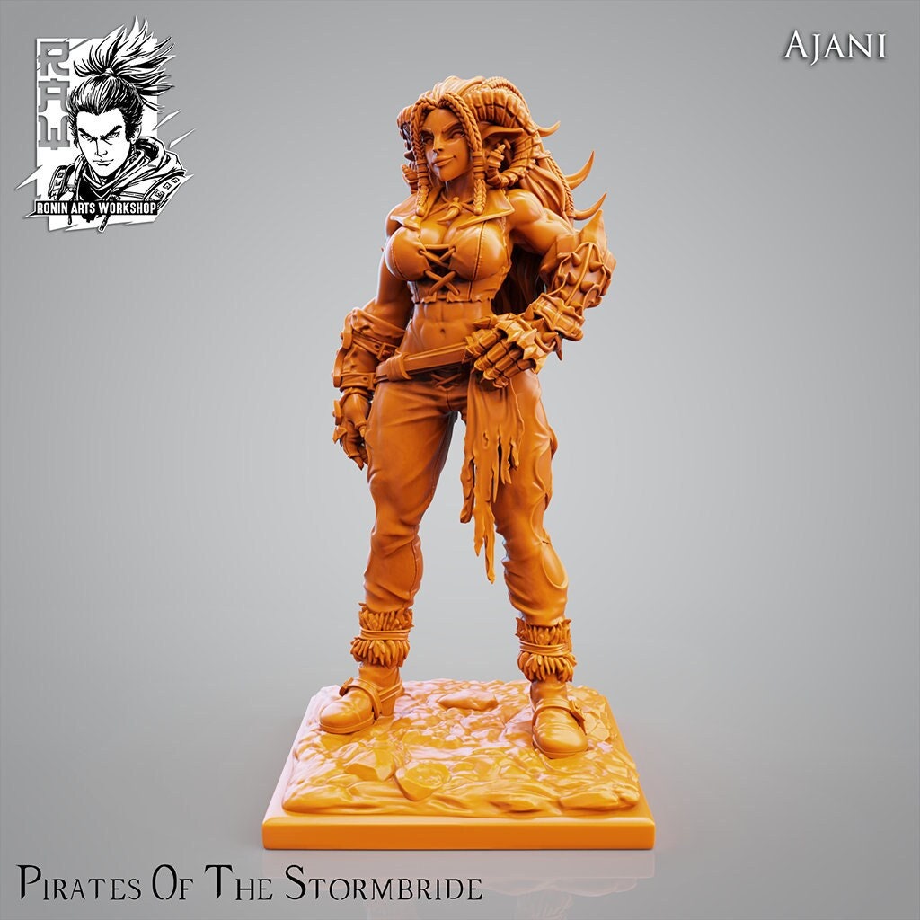 Pirate Ajani | Pirates of the Stormbride | 28mm-120mm Scale | Resin 3D Printed Miniature | Ronin Arts Workshop