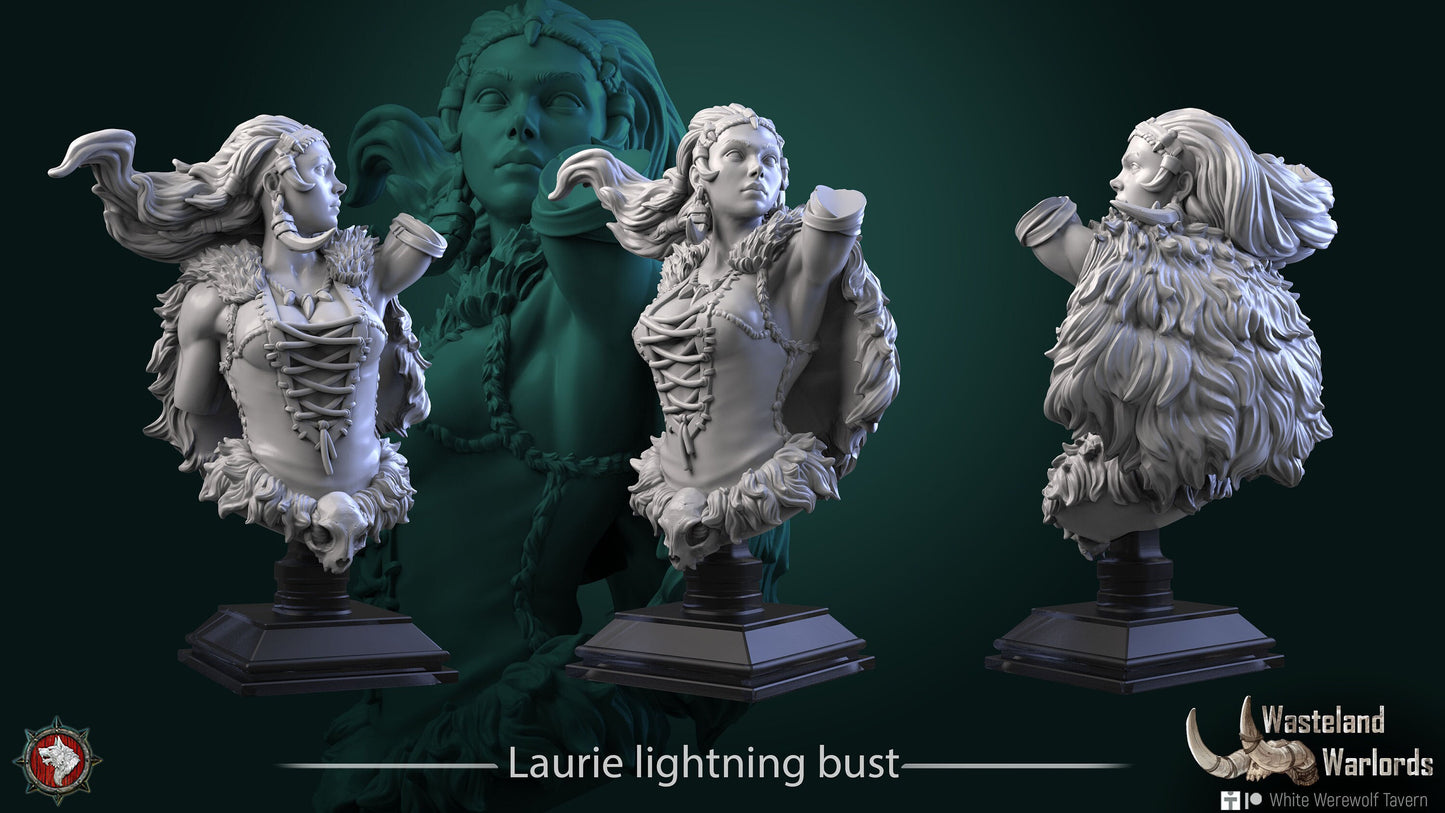 Laurie Lightning | Wasteland Warlords | Bust | Resin 3D Printed Miniature | White Werewolf Tavern