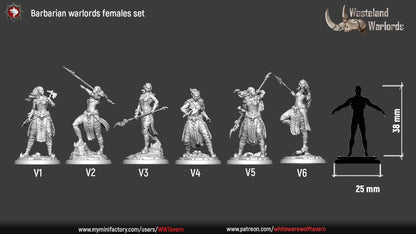 Female Barbarians Set | Six Poses | Wasteland Warlords | Resin 3D Printed Miniature | White Werewolf Tavern