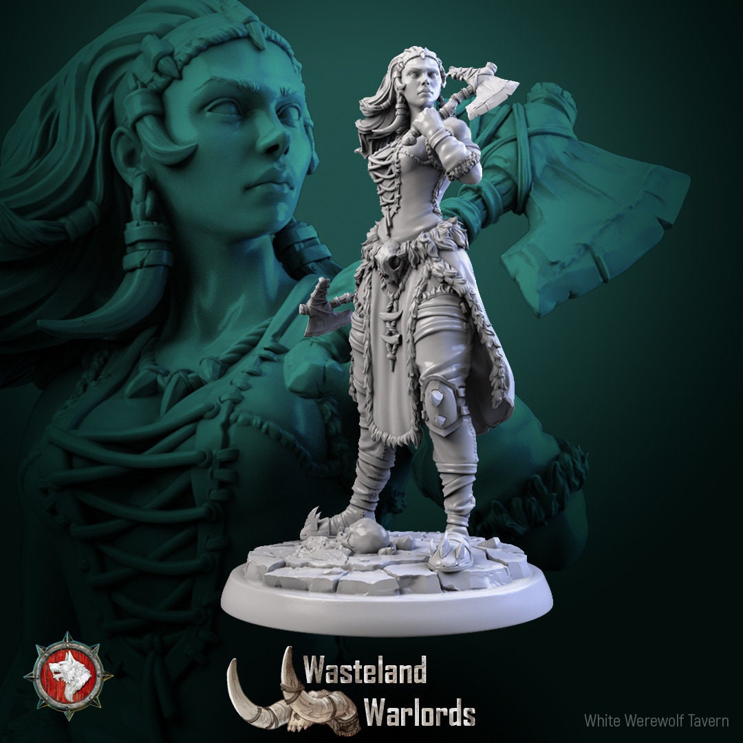 Female Barbarians Set | Six Poses | Wasteland Warlords | Resin 3D Printed Miniature | White Werewolf Tavern
