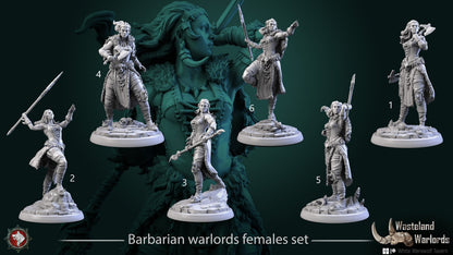 Female Barbarians Set | Six Poses | Wasteland Warlords | Resin 3D Printed Miniature | White Werewolf Tavern