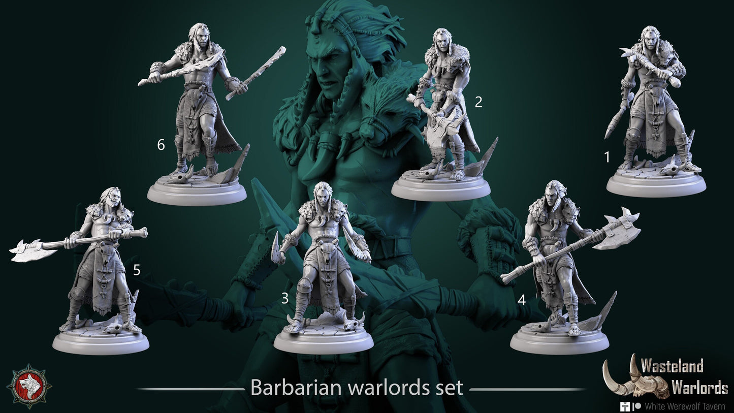 Barbarian Warlords Set | Wasteland Warlords | Resin 3D Printed Miniature | White Werewolf Tavern