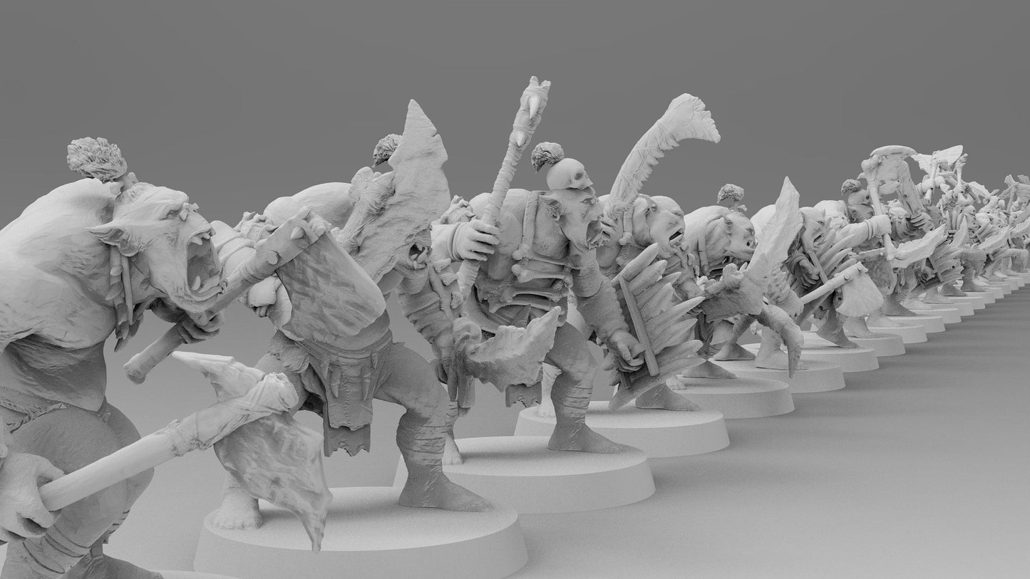 Wild Orc Fighters - Weapon/Shield | Greenskins | Resin 3D Printed Miniatures | EmanG | Table Top Gaming | RPG | D&D | Pathfinder