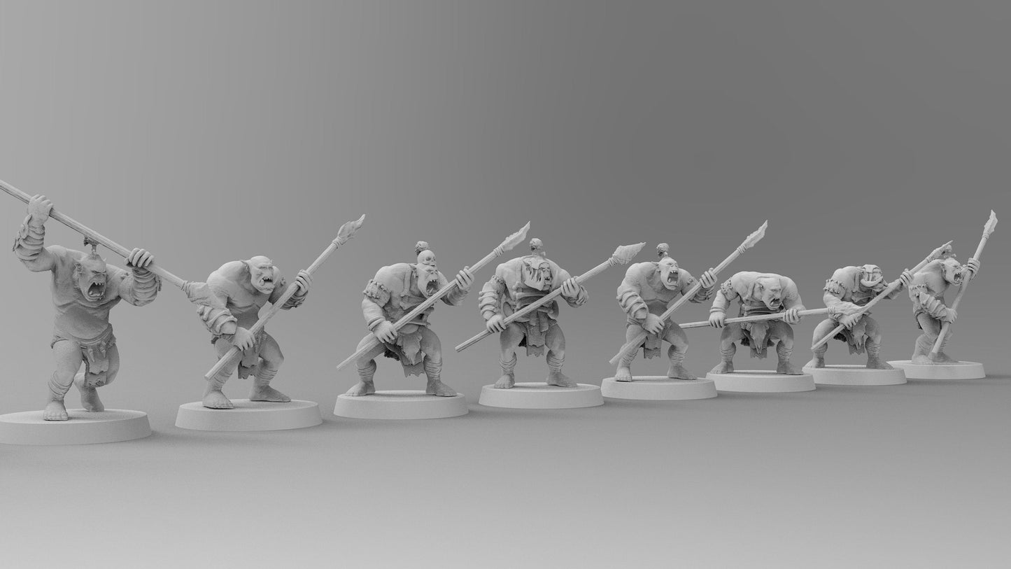 Wild Orc Fighters - Spears | Greenskins | Resin 3D Printed Miniatures | EmanG | Table Top Gaming | RPG | D&D | Pathfinder