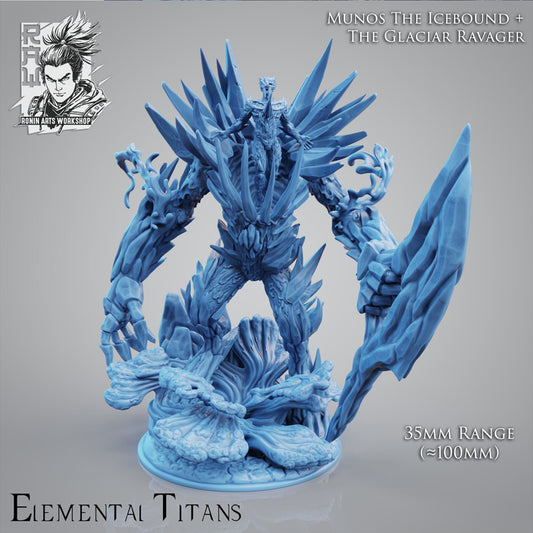 Munos The Icebound + The Glacial Ravager | Huge Ice Golem | Elementals | Resin 3D Printed Miniature | Ronin Arts Workshop | RPG | D&D | DnD
